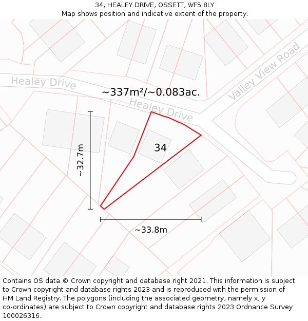 34, HEALEY DRIVE, OSSETT, WF5 8LY: Plot and title map