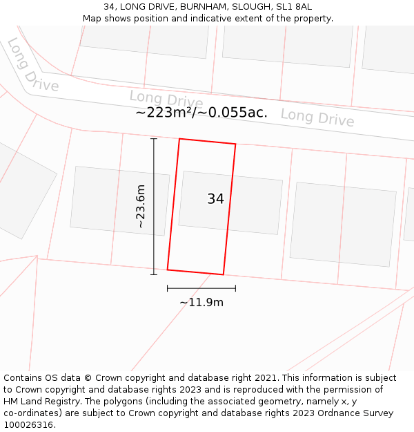 34, LONG DRIVE, BURNHAM, SLOUGH, SL1 8AL: Plot and title map