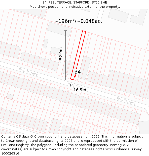 34, PEEL TERRACE, STAFFORD, ST16 3HE: Plot and title map