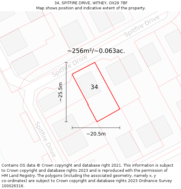 34, SPITFIRE DRIVE, WITNEY, OX29 7BF: Plot and title map