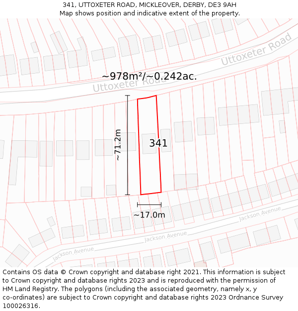 341, UTTOXETER ROAD, MICKLEOVER, DERBY, DE3 9AH: Plot and title map