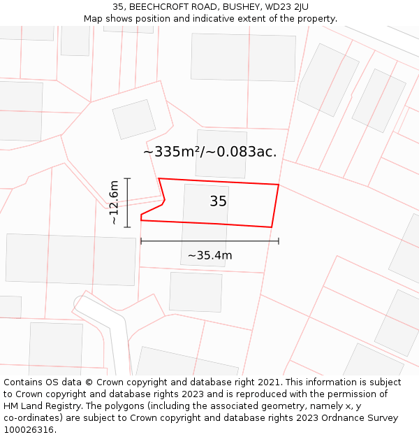 35, BEECHCROFT ROAD, BUSHEY, WD23 2JU: Plot and title map
