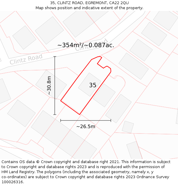 35, CLINTZ ROAD, EGREMONT, CA22 2QU: Plot and title map