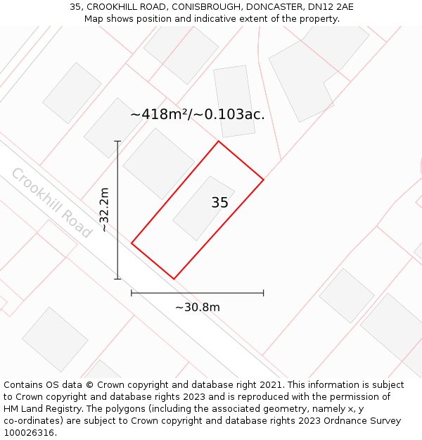 35, CROOKHILL ROAD, CONISBROUGH, DONCASTER, DN12 2AE: Plot and title map