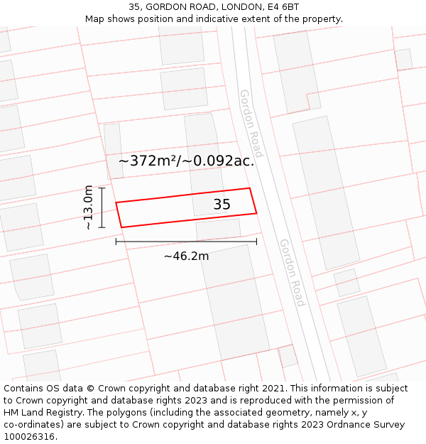 35, GORDON ROAD, LONDON, E4 6BT: Plot and title map