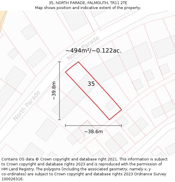 35, NORTH PARADE, FALMOUTH, TR11 2TE: Plot and title map