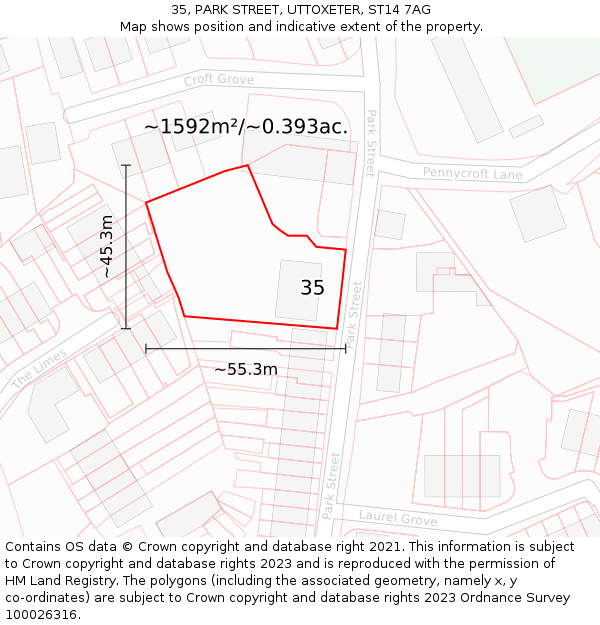 35, PARK STREET, UTTOXETER, ST14 7AG: Plot and title map