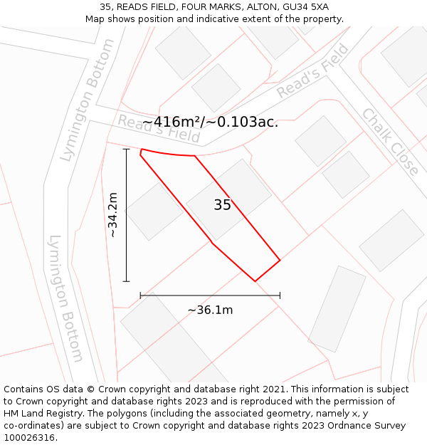 35, READS FIELD, FOUR MARKS, ALTON, GU34 5XA: Plot and title map