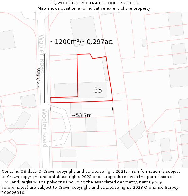 35, WOOLER ROAD, HARTLEPOOL, TS26 0DR: Plot and title map