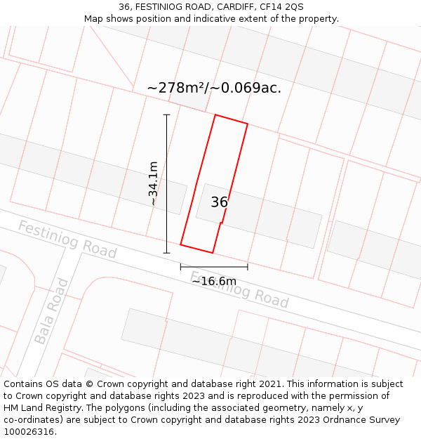 36, FESTINIOG ROAD, CARDIFF, CF14 2QS: Plot and title map
