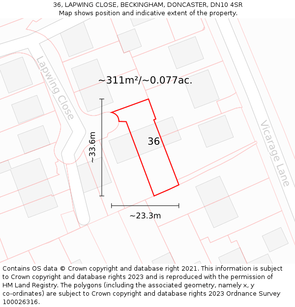 36, LAPWING CLOSE, BECKINGHAM, DONCASTER, DN10 4SR: Plot and title map