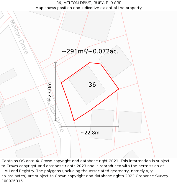 36, MELTON DRIVE, BURY, BL9 8BE: Plot and title map