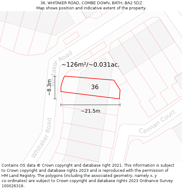 36, WHITAKER ROAD, COMBE DOWN, BATH, BA2 5DZ: Plot and title map