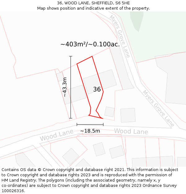 36, WOOD LANE, SHEFFIELD, S6 5HE: Plot and title map