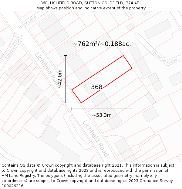 368, LICHFIELD ROAD, SUTTON COLDFIELD, B74 4BH: Plot and title map