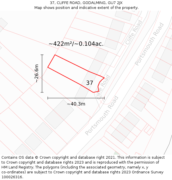 37, CLIFFE ROAD, GODALMING, GU7 2JX: Plot and title map