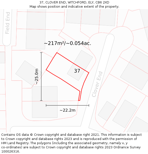 37, CLOVER END, WITCHFORD, ELY, CB6 2XD: Plot and title map