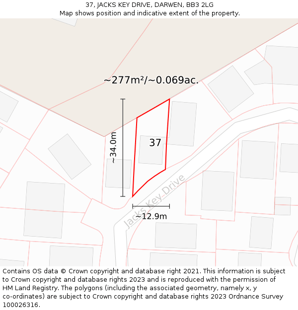 37, JACKS KEY DRIVE, DARWEN, BB3 2LG: Plot and title map