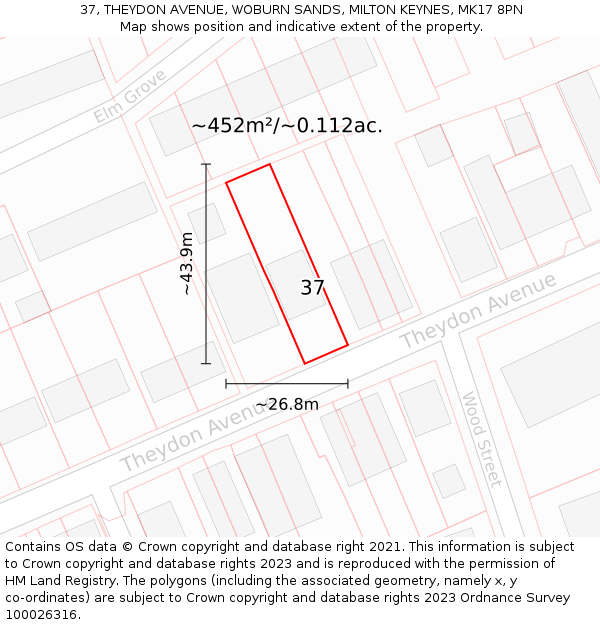 37, THEYDON AVENUE, WOBURN SANDS, MILTON KEYNES, MK17 8PN: Plot and title map