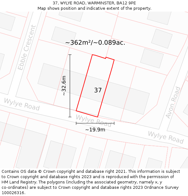 37, WYLYE ROAD, WARMINSTER, BA12 9PE: Plot and title map