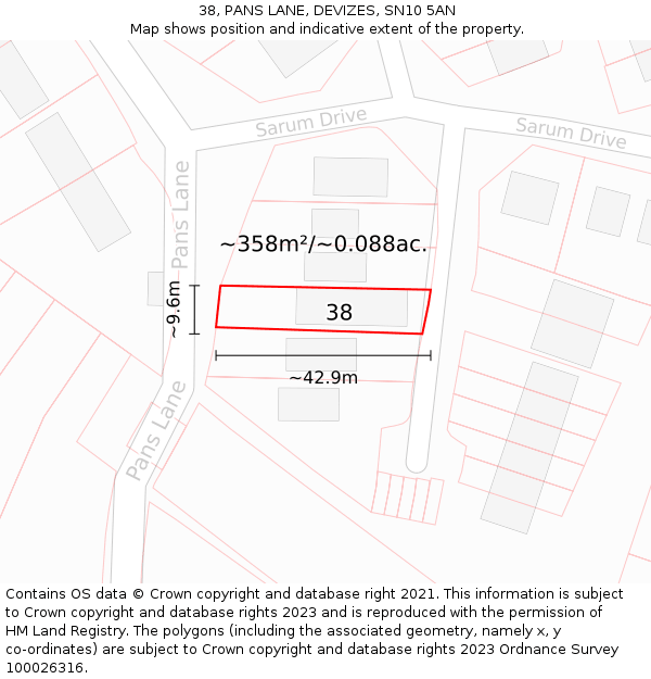 38, PANS LANE, DEVIZES, SN10 5AN: Plot and title map