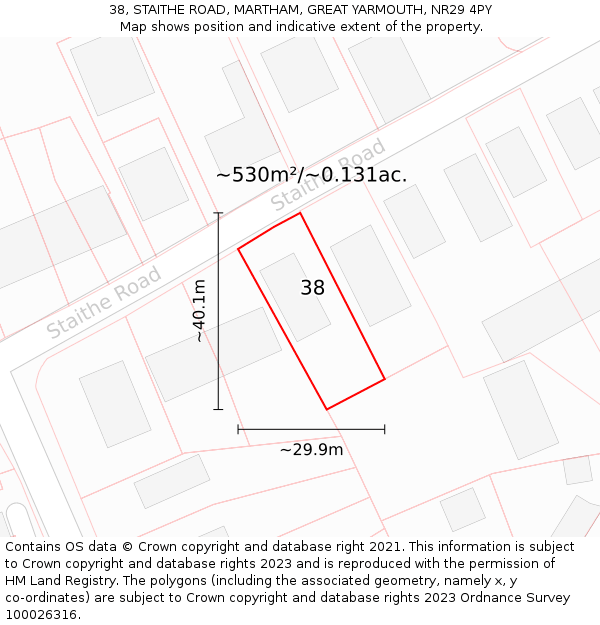 38, STAITHE ROAD, MARTHAM, GREAT YARMOUTH, NR29 4PY: Plot and title map