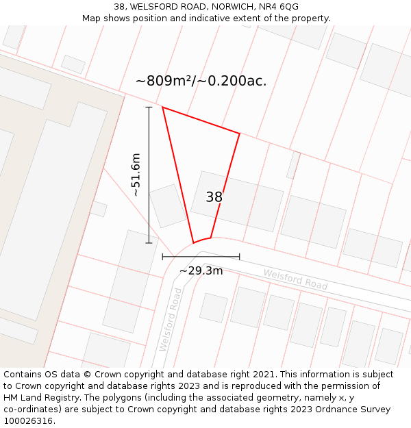 38, WELSFORD ROAD, NORWICH, NR4 6QG: Plot and title map