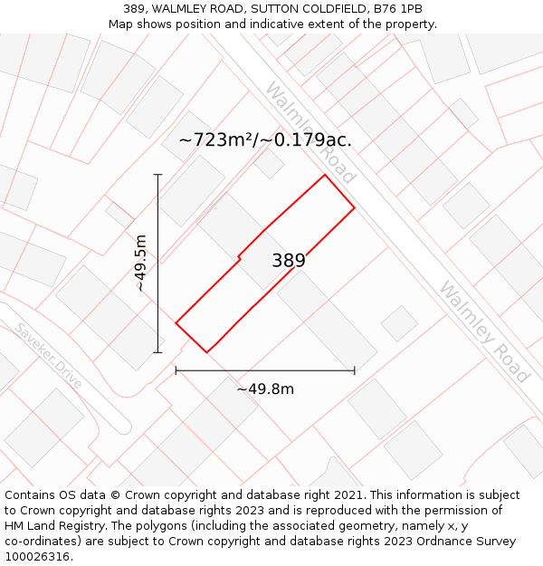 389, WALMLEY ROAD, SUTTON COLDFIELD, B76 1PB: Plot and title map
