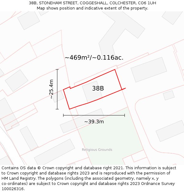 38B, STONEHAM STREET, COGGESHALL, COLCHESTER, CO6 1UH: Plot and title map