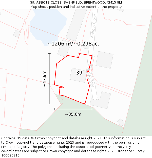 39, ABBOTS CLOSE, SHENFIELD, BRENTWOOD, CM15 8LT: Plot and title map