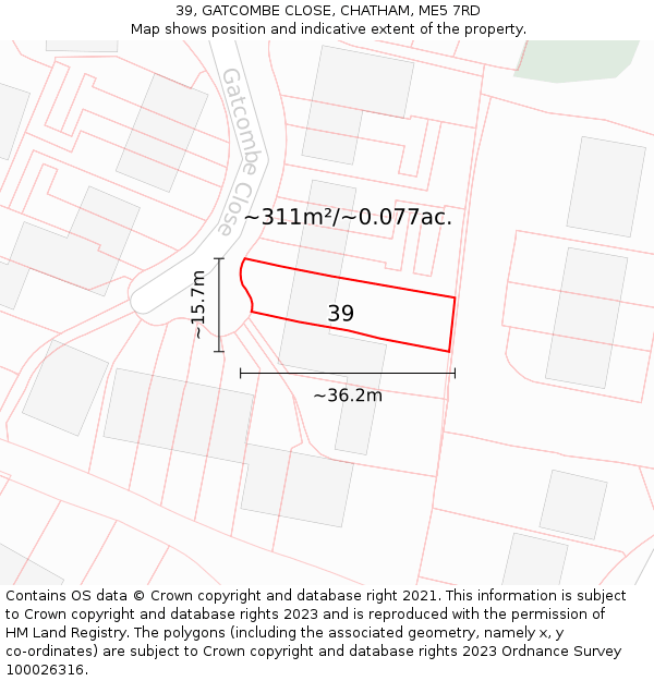 39, GATCOMBE CLOSE, CHATHAM, ME5 7RD: Plot and title map