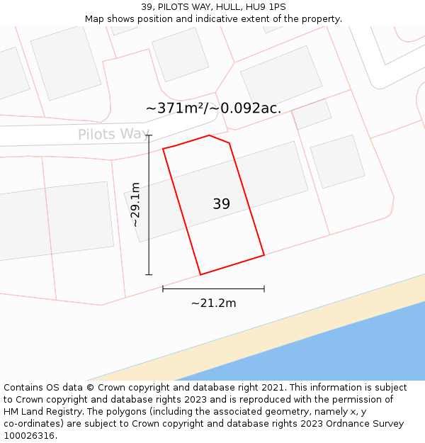 39, PILOTS WAY, HULL, HU9 1PS: Plot and title map