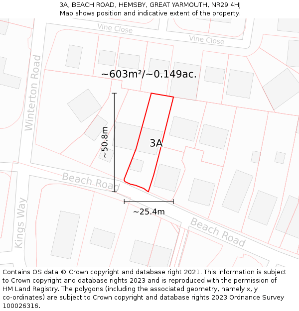 3A, BEACH ROAD, HEMSBY, GREAT YARMOUTH, NR29 4HJ: Plot and title map