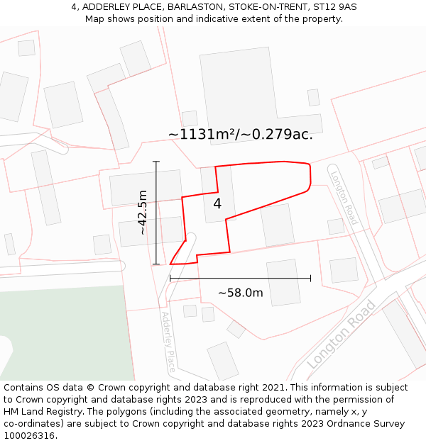 4, ADDERLEY PLACE, BARLASTON, STOKE-ON-TRENT, ST12 9AS: Plot and title map