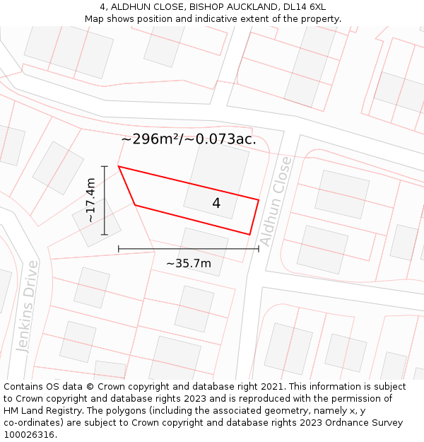 4, ALDHUN CLOSE, BISHOP AUCKLAND, DL14 6XL: Plot and title map