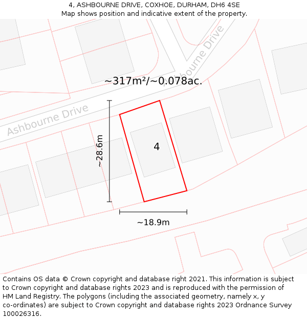 4, ASHBOURNE DRIVE, COXHOE, DURHAM, DH6 4SE: Plot and title map