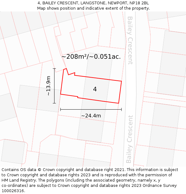 4, BAILEY CRESCENT, LANGSTONE, NEWPORT, NP18 2BL: Plot and title map