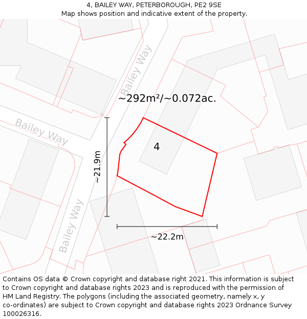 4, BAILEY WAY, PETERBOROUGH, PE2 9SE: Plot and title map