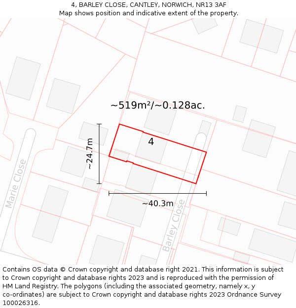 4, BARLEY CLOSE, CANTLEY, NORWICH, NR13 3AF: Plot and title map