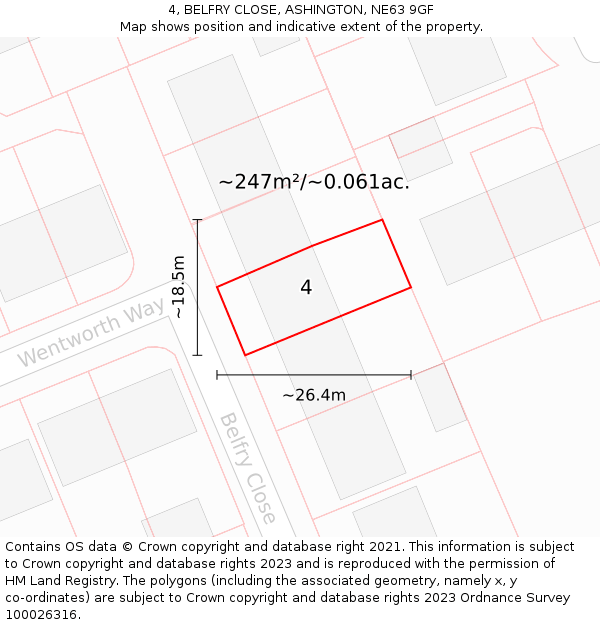 4, BELFRY CLOSE, ASHINGTON, NE63 9GF: Plot and title map