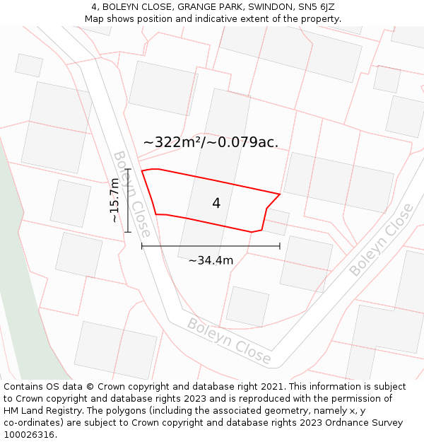 4, BOLEYN CLOSE, GRANGE PARK, SWINDON, SN5 6JZ: Plot and title map
