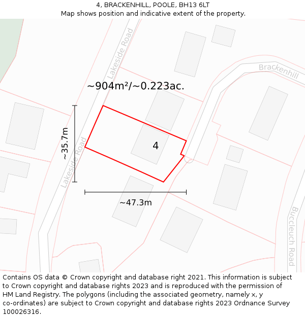 4, BRACKENHILL, POOLE, BH13 6LT: Plot and title map