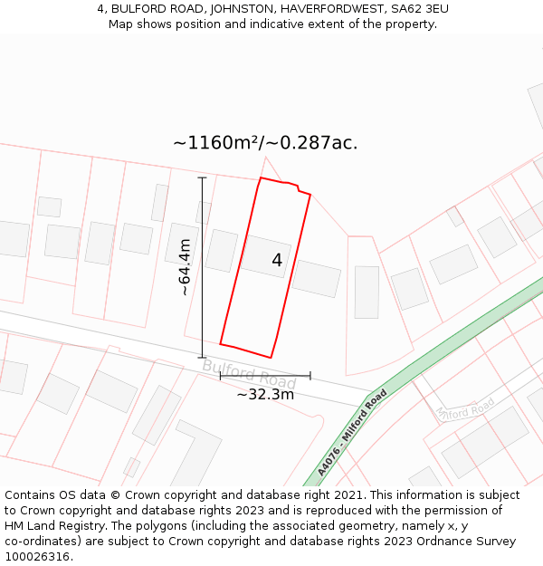 4, BULFORD ROAD, JOHNSTON, HAVERFORDWEST, SA62 3EU: Plot and title map