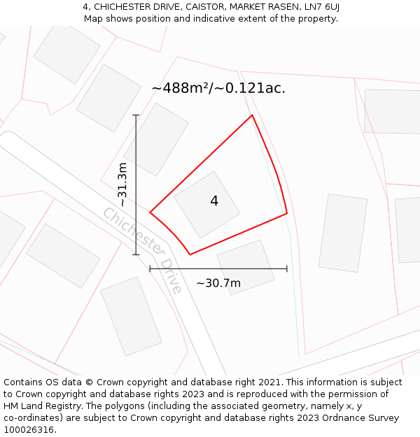 4, CHICHESTER DRIVE, CAISTOR, MARKET RASEN, LN7 6UJ: Plot and title map