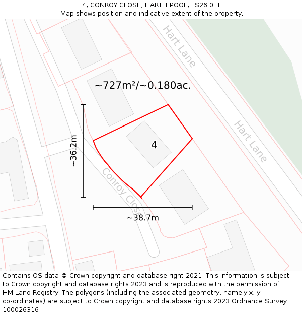 4, CONROY CLOSE, HARTLEPOOL, TS26 0FT: Plot and title map