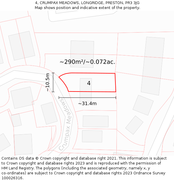 4, CRUMPAX MEADOWS, LONGRIDGE, PRESTON, PR3 3JG: Plot and title map
