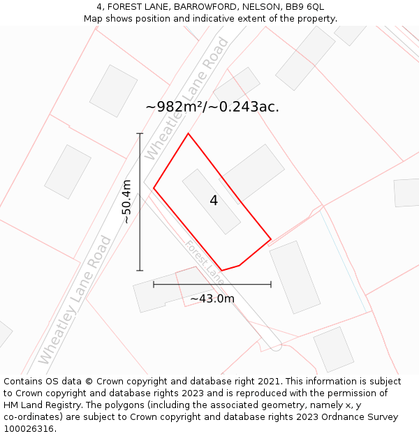 4, FOREST LANE, BARROWFORD, NELSON, BB9 6QL: Plot and title map
