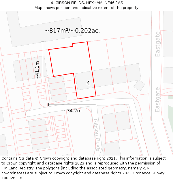 4, GIBSON FIELDS, HEXHAM, NE46 1AS: Plot and title map