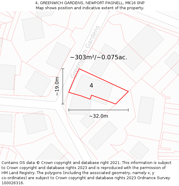 4, GREENWICH GARDENS, NEWPORT PAGNELL, MK16 0NP: Plot and title map