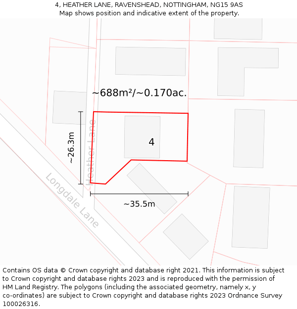 4, HEATHER LANE, RAVENSHEAD, NOTTINGHAM, NG15 9AS: Plot and title map